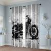 2pcs, Window Curtain 2D Print Modern Painted Black and White Brick Wall Motorcycle Graffiti Polyester Easy Install (without Rod)