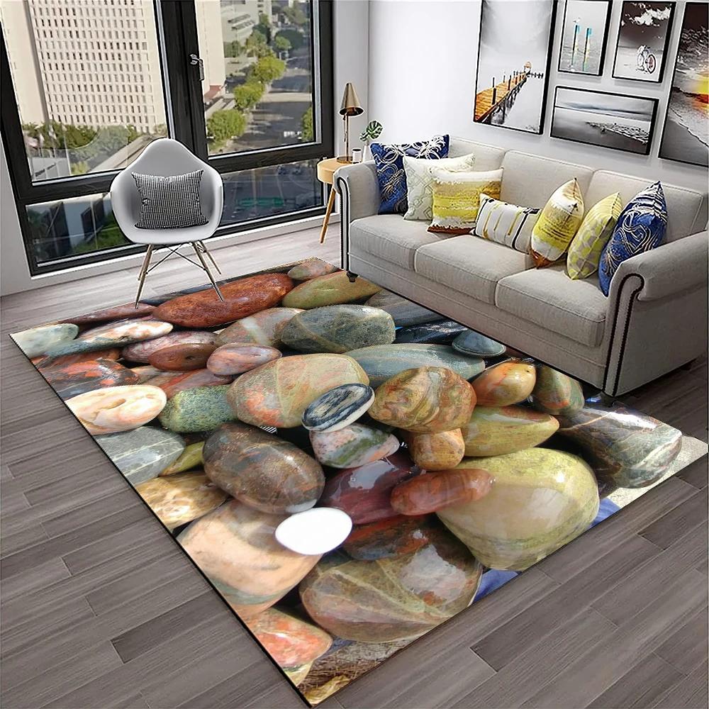 3D Stone Pebbles Footprint Beach Carpet Rug for Home Living Room Bedroom Sofa Doormat Decor,Kid Play Area Rug Non-slip Floor Mat