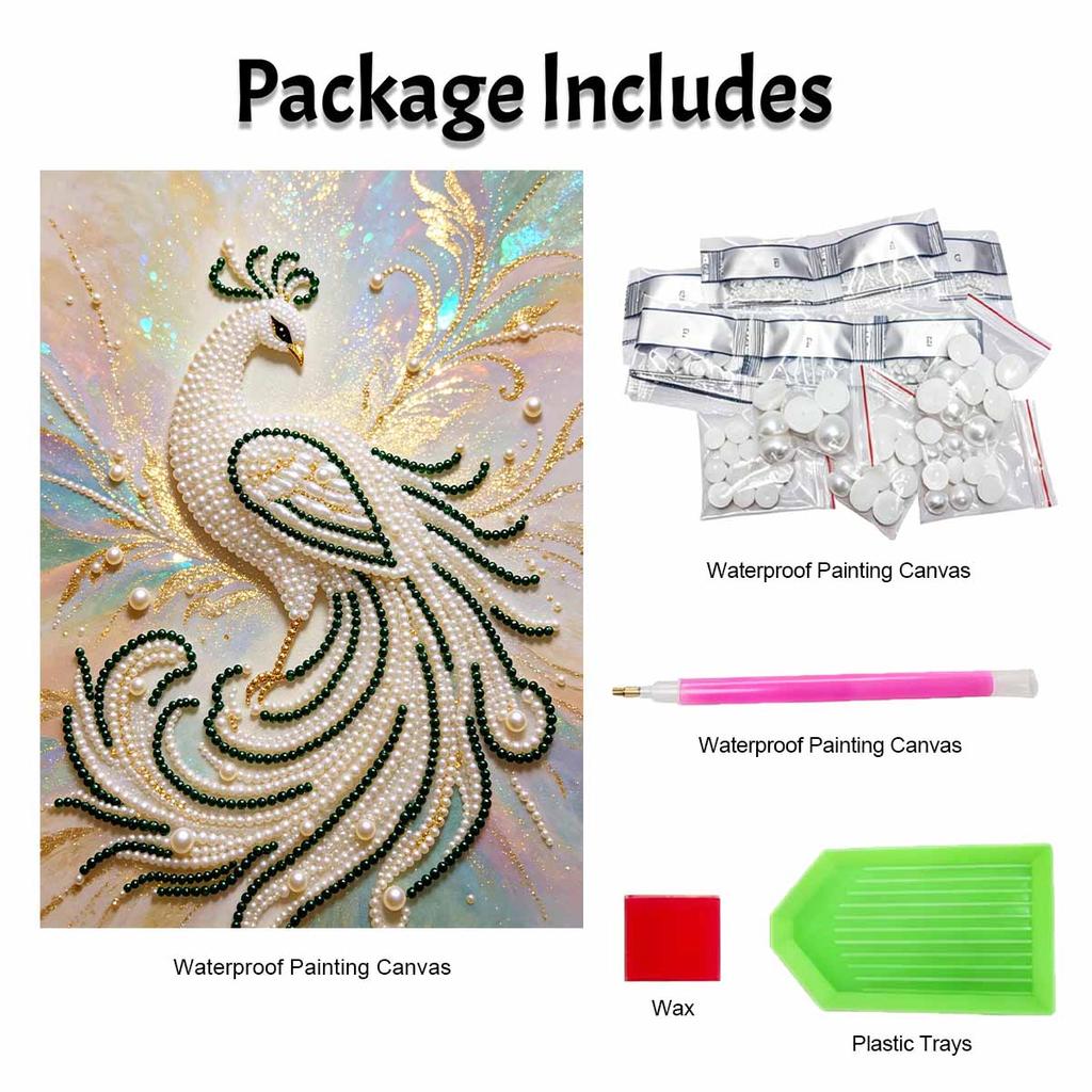 Shiny Pearl Elegant White Peacock DIY Painting Creative Bead Art Craft Household Wall Decoration Nice Present For Art Hobbyists Home Decor Items