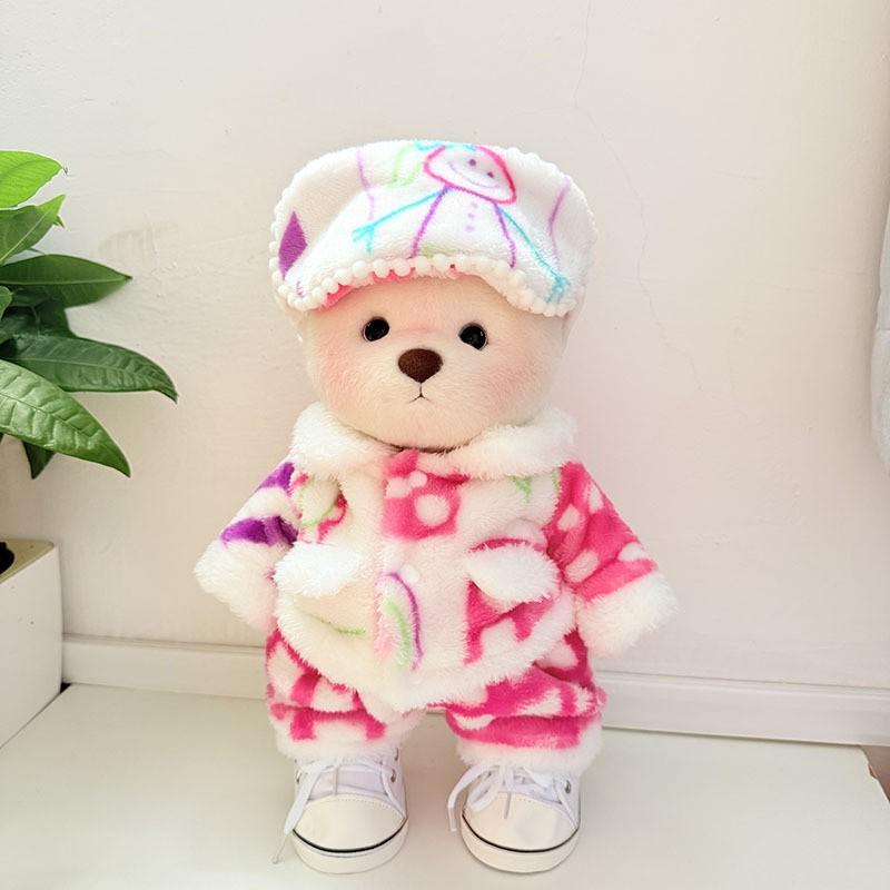 Medium Bear Outfit - Blue Pink Striped Carrot Overalls Set
