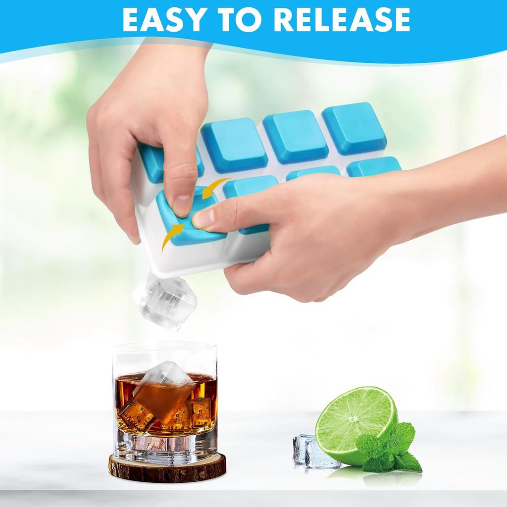 Silicone Ice Cube Trays,Square Big Silicone Ice Cube Moulds Set for Freezer Container,Reusable BPA Free Ice Cube Molds Maker for Whiskey