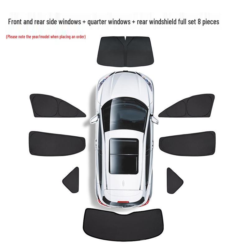 Tesla Model 3/Y/S Sun Visor: Opaque Sunshade for Front Windshield & Side Windows, Privacy Protection for Camping.
