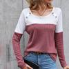 Frauen Frühling Herbst Langarm O Hals Farbe Block Lose Beiläufige Pullover T Shirt Bluse Top