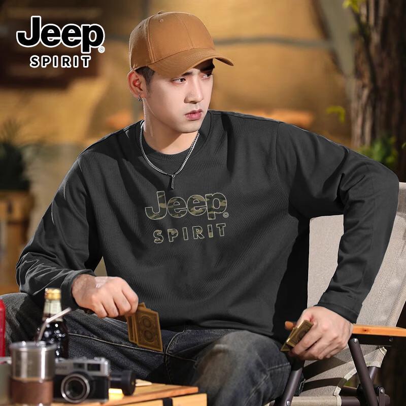 JEEP SPIRIT Men's Pure Cotton Long-Sleeve Crewneck T-Shirt