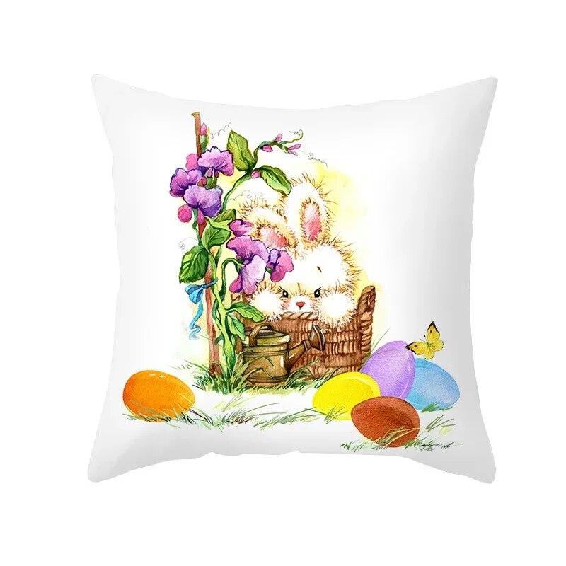 Spring Home Decor Cushion Cover Happy Easter Eggs Rabbit Decorative Pillow Covers Flowers Bunny Printed Throw Pillowcase 45x45cm