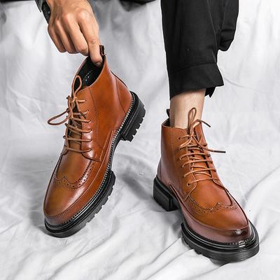 Autumn and Winter Men's Shoes High-top Pointed Leather Shoes Men's Feet Martin Boots Brock High-top Shoes Foreign Trade Leather Boots Men's Small Leat
