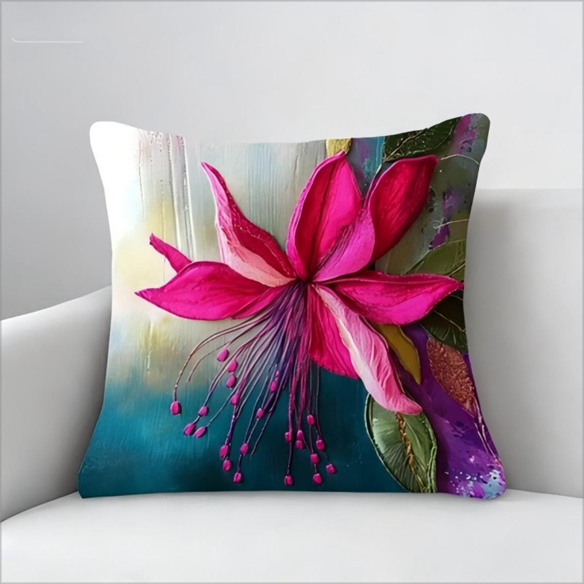 Exquisite Ornaments Unisex Fuchsia Vibrant Flower Style Throw Pillow Cover Floral Art Decorative Pillow Case For Home Decor