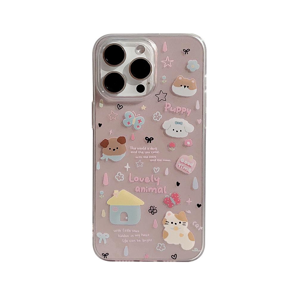 ins cartoon graffiti puppy cat application apple 15pro max mobile phone case iphone17 lanyard 11 soft 16
