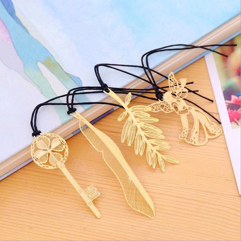 1set Feather Angel Key Bookmarks Creative Classical Exquisite Mini Metal Art Pattern Bookmark