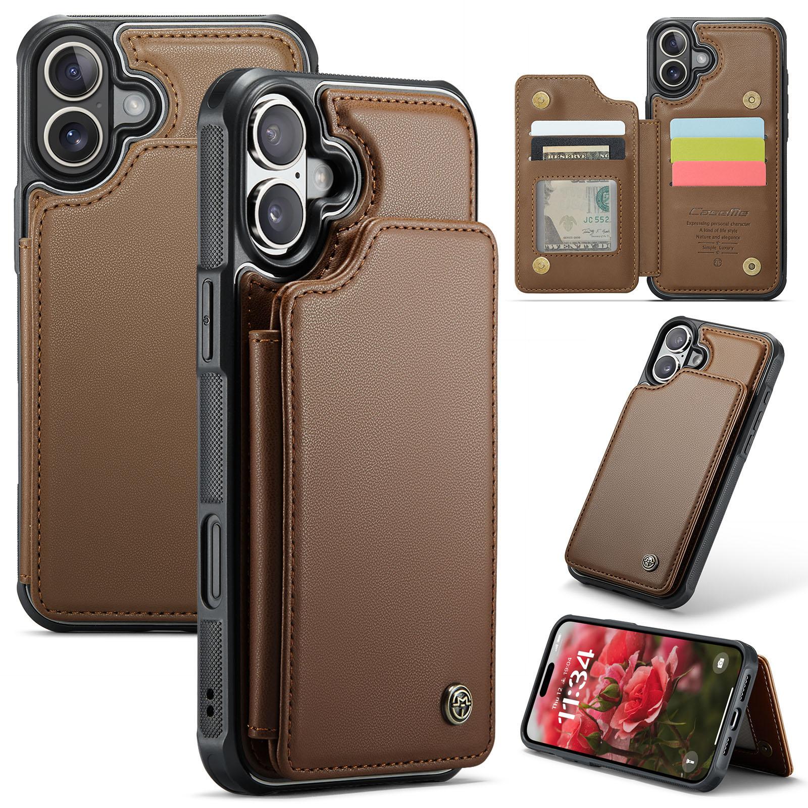 For iPhone 16 Phone Case CASEME C22 Leather Back Cover with RFID Blocking Card Slots A
