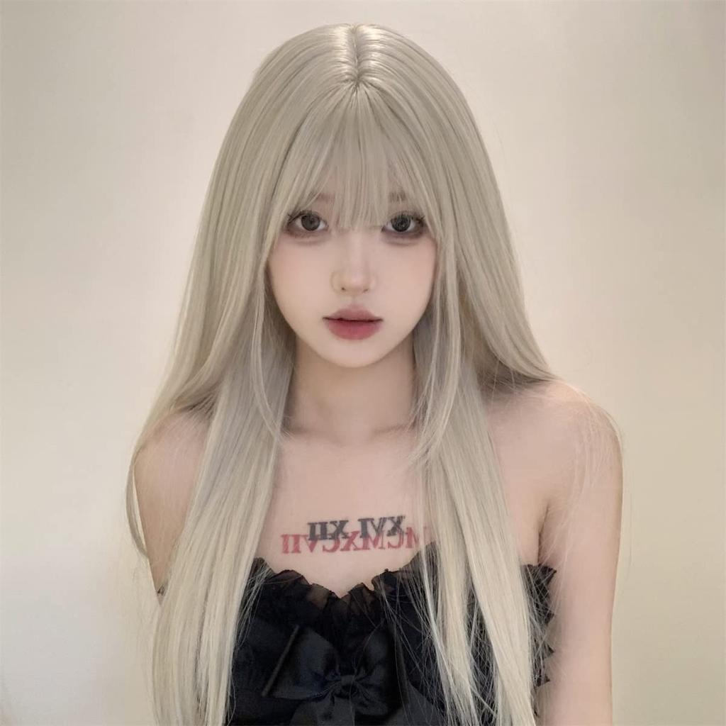 RyuuCos Long Long Gold Small Heat School Cultural Festival Peruka damska, Włosy, Proste, Peruka, Platyna, Twarz, Naturalne, Cosplay, Odporne, Przebranie,