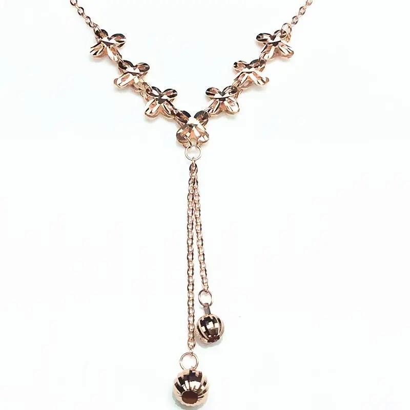 Purple Gold Color Gold Flower Falling Ball Necklace Fashion Trend Beautiful Rose Gold Plated Women