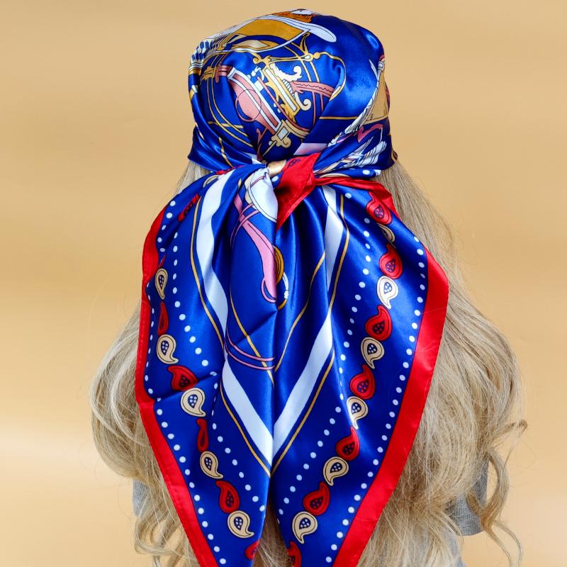 Lenço de Pescoço Xale Envoltórios Estampa Seda Cetim Cachecol quadrado Mulheres Muçulmanas Hijab Elegante Faixa de Cabelo Bandana design marca foulard