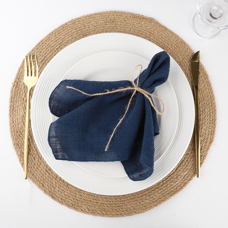 4PCS Pure Cotton Napkins Ins Style French Lock Edge Napkins Party Western Table Towels Decoration Fabric (Without Hemp Rope)