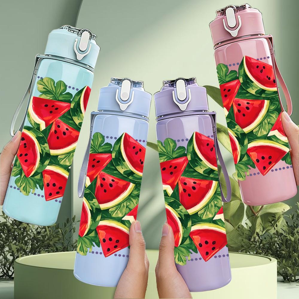 1PC Fresh Water Fruit Watermelon Sliced Print 750ml Color Plastic Sports Water Bottle Leakproof Flip Straw Lid Suitable for Sports Office Home Use