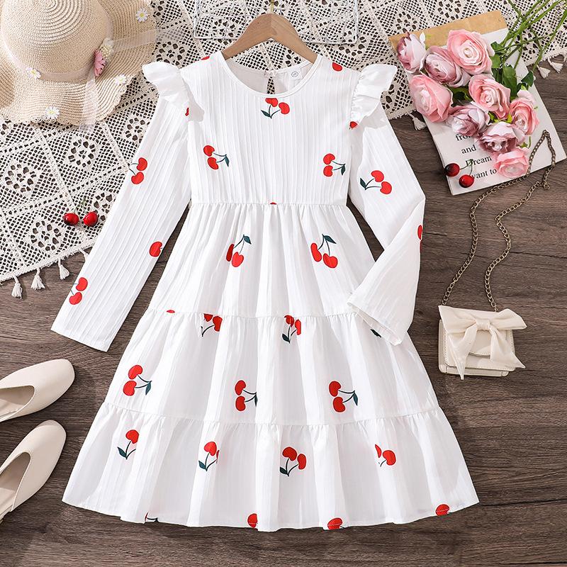 

Платье для девочки с длинными рукавами и принтом, детское, повседневное, принцессы, одежда 9Y белый