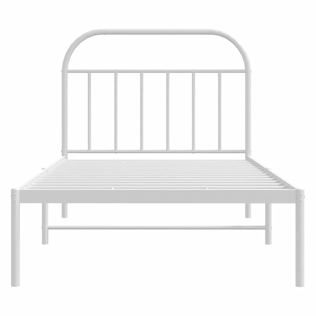 Metal Bed Frame with Headboard White 107 X 203 Cm