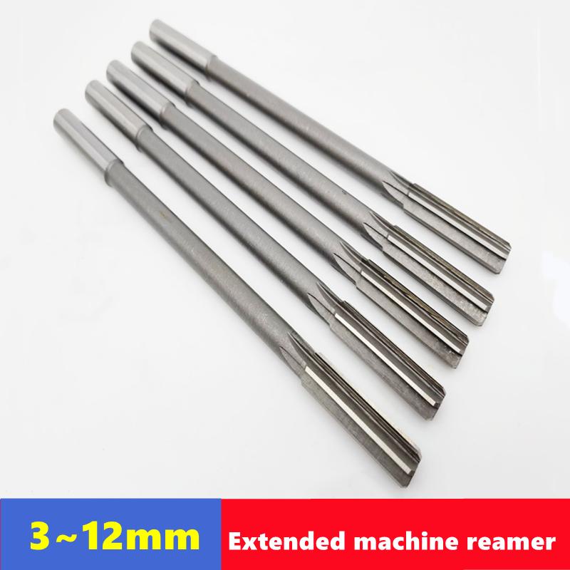 HSS H7 extended straight shank machine reamer 3-12mm, 100, 220, 300mm total length, suitable for mechanical chuck reamers