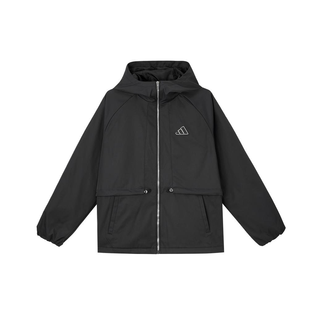 Adidas Casual Series Loose Water-Resistant Soft Woven Hooded Jacket Women Jackets Black Metallic-Silver JZ1587