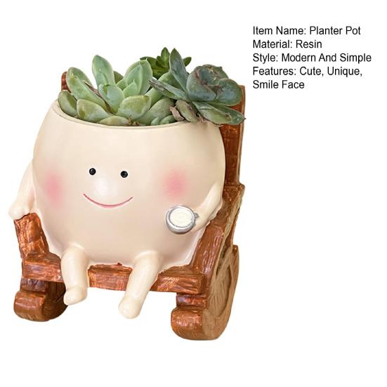 Rocking Chair Smily Face Planter Outdoor Unique Sit Rocking Chair Flower Pots Funny Planter Pot with Drainage Holes for Indoor Outdoor Plants