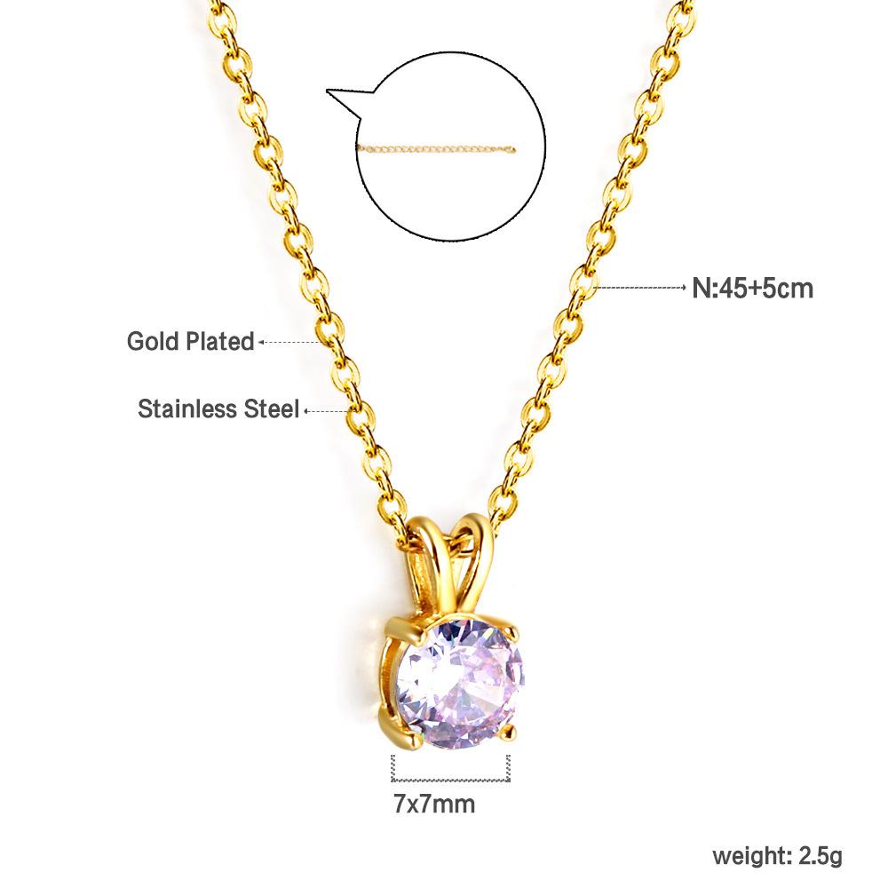Simple Round White Diamond Pendant Necklace Elegant Versatile Collarbone Chain Jewelry For Women