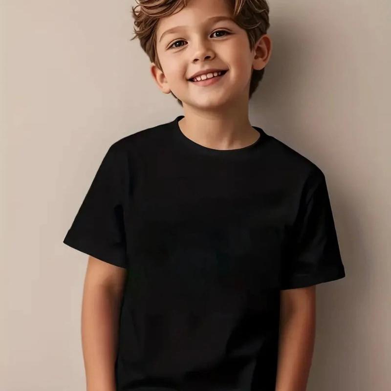 

Children Boy Girl T shirt New Summer Short Sleeve T-Shirt Cute Style White Solid Color kidS SPORTS Tops 150cm чорний