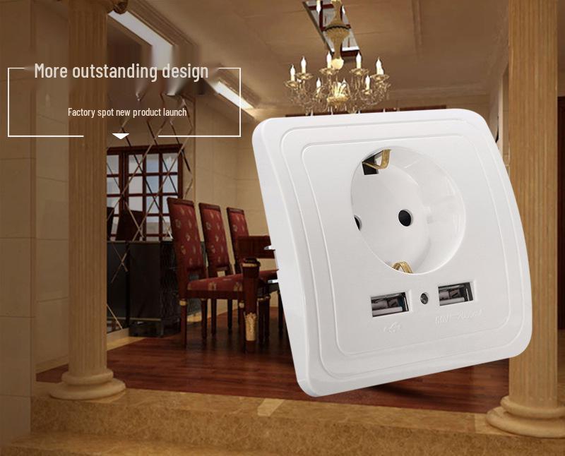 European Style German Standard 16A Wall Socket with Dual USB