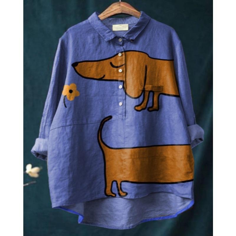 Tier Blumenmuster Bedruckte Hemden Hawaii Polyester Freizeit Langärmlig Damenblusen & Hemden