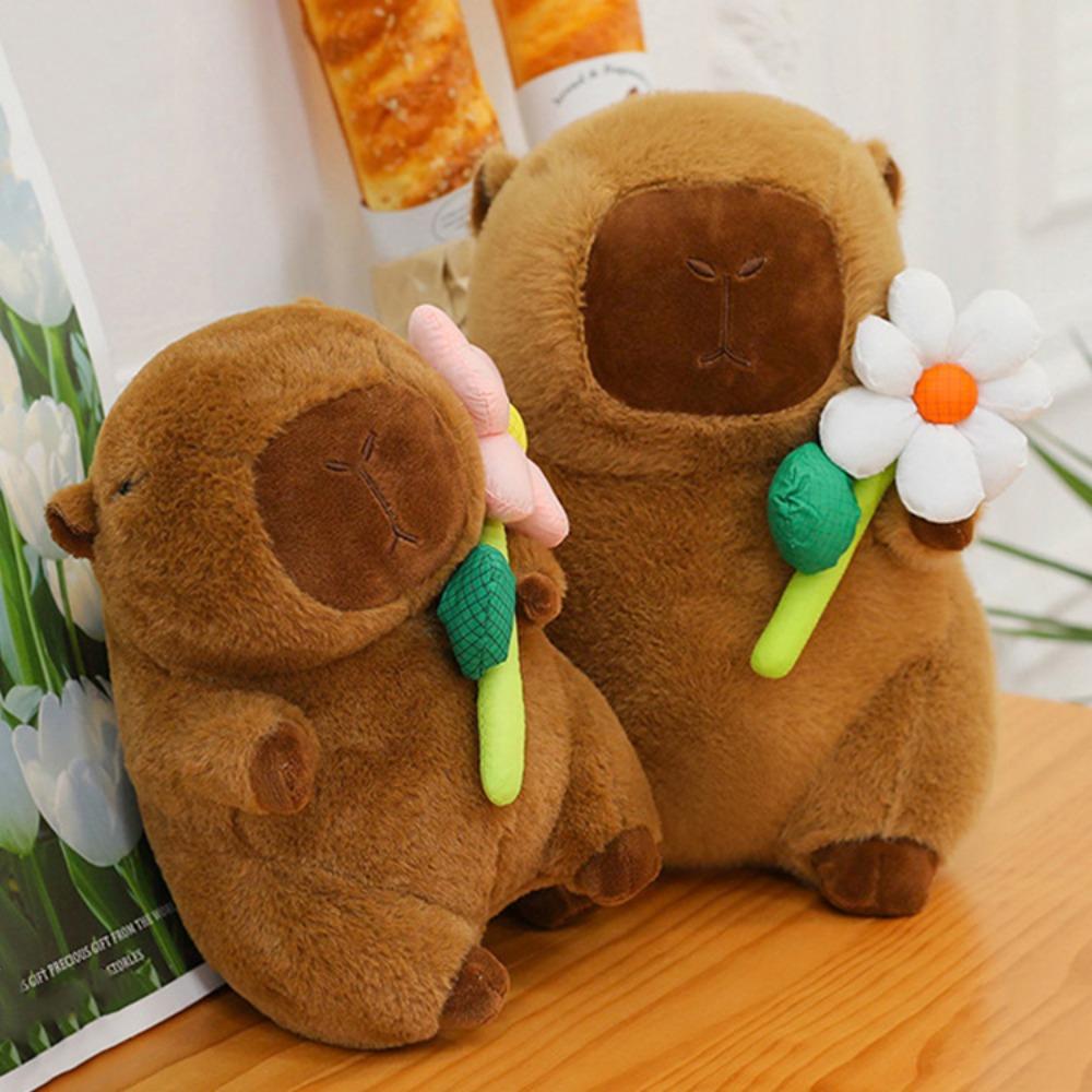 Brown Capybara Plush Doll Fluffy Capybara Stuffed Doll Lovely Flower Capybara Plush Toy Birthday