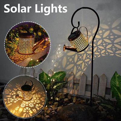 Solar-Gießkannenlichter, wasserdichte Außenduschlichter, LED-Feenlampe, hängende Retro-Metalllaterne für die Gartendekoration