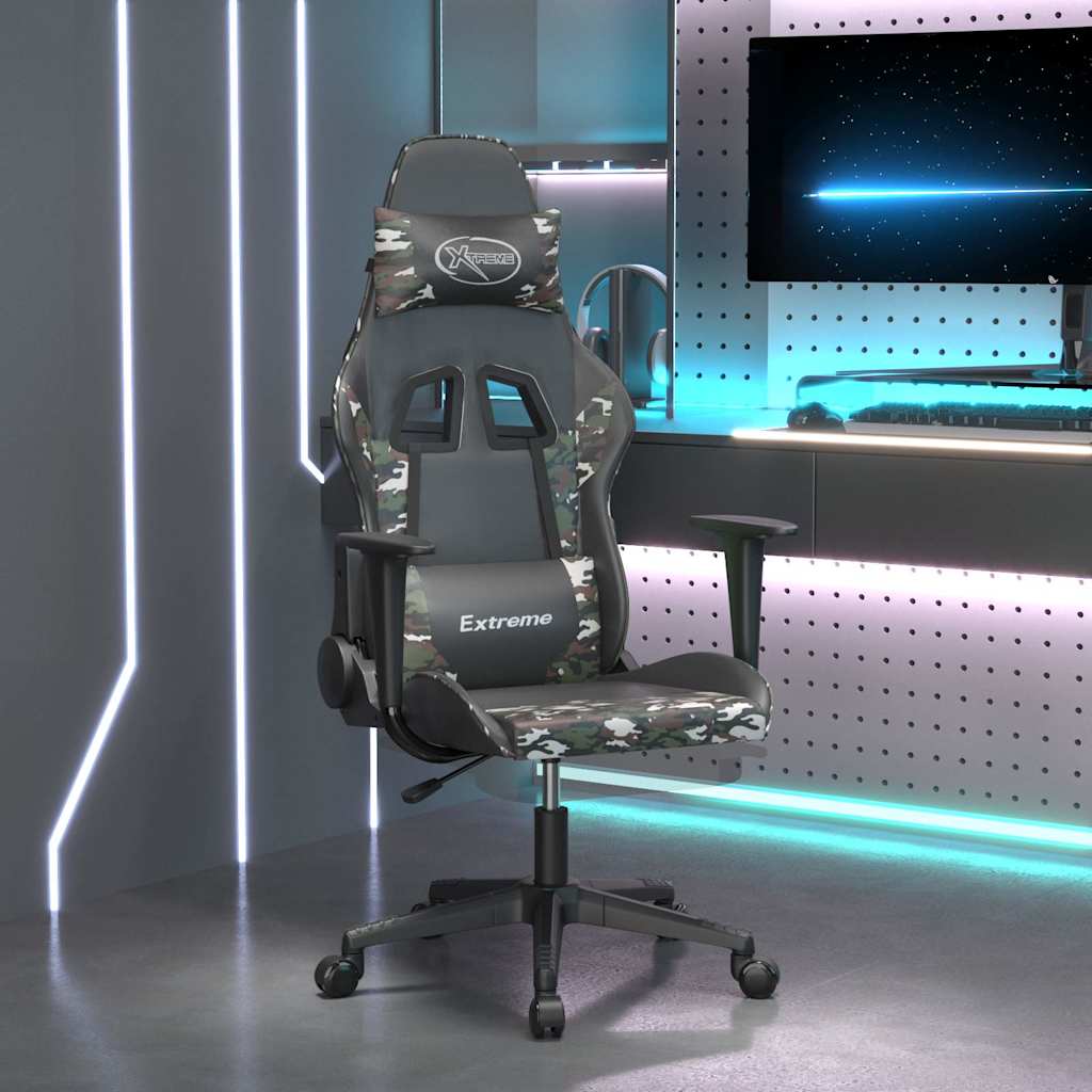 Gaming Chair with Massage Function and Footrest Black and Camouflage Artificial Leather