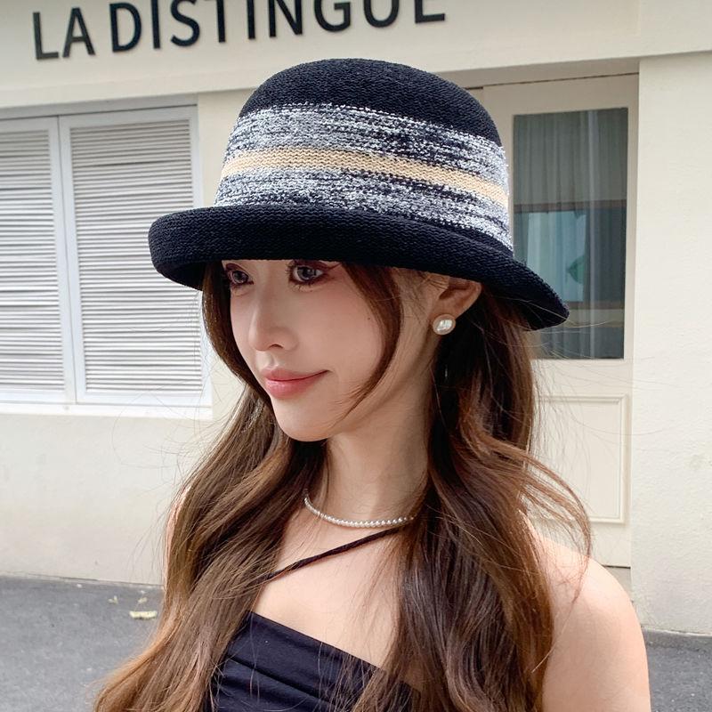 Summer and Autumn Curling, Small Face, Sunscreen, Sunshade, Breathable Straw Bucket Hat Woman