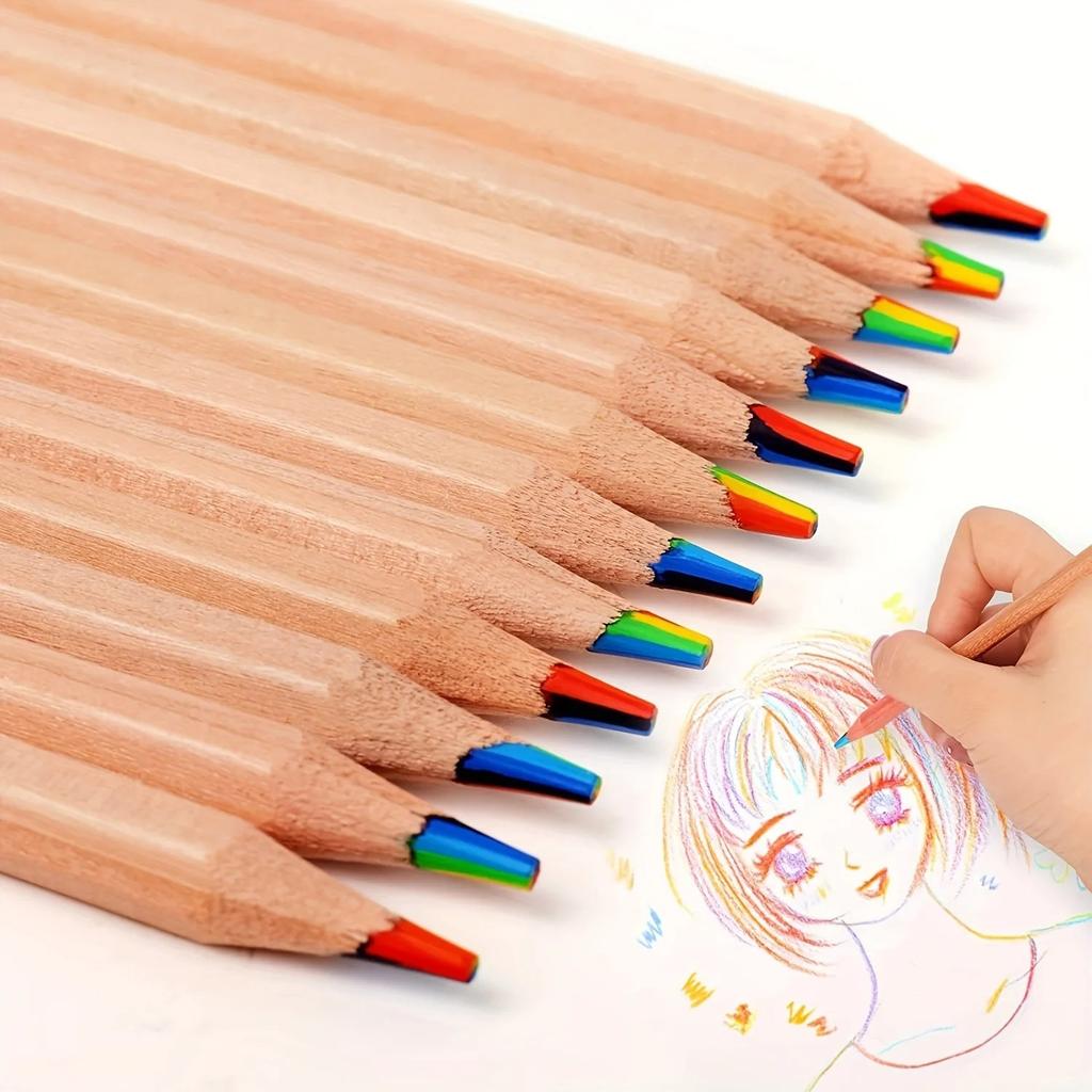 10 Pcs Colored Black Wood Pencils, 7 in 1 Rainbow Drawing Pencil. for Sketching, Doodling, Coloring, Painting