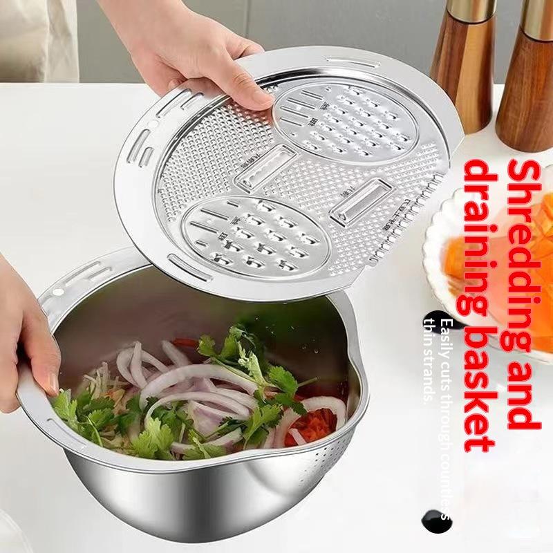 Multifunktionaler Gemüseschneider Raspel 1/2 Stück BPA-frei mit Abtropfschüssel-Set für Küchenaufgaben wie Reisschütten, Gemüseschneiden