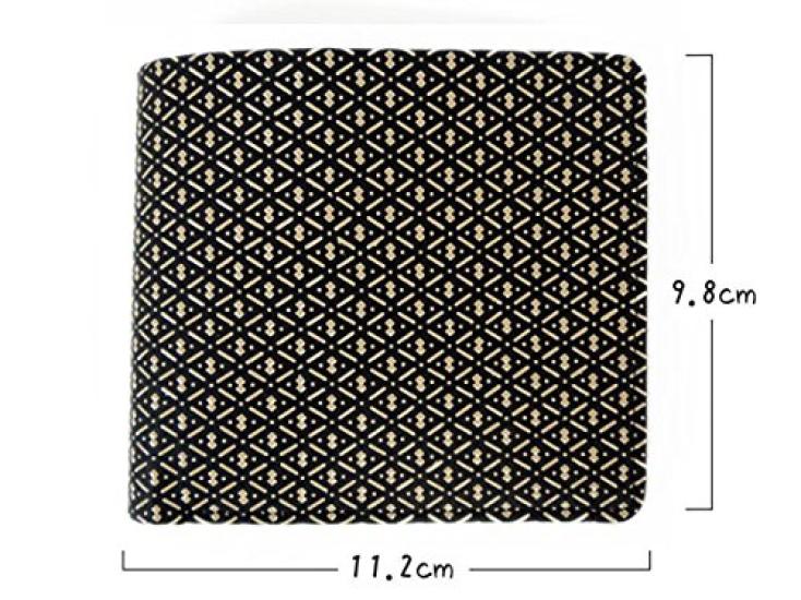 [Inden-ya] Inden Bifold Wallet 2003 Bill Compartment C Black Deerskin with White Lacquer Gourd Pattern