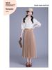 Solid Color High-Waisted Pleated Lurex Mesh Midi Skirt