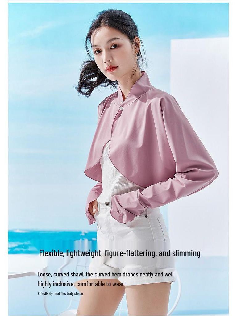 Ice Silk Women's Stand-Collar Sun Protection Shawl with UV Arm Sleeves for Summer Driving & Outdoor Cycling