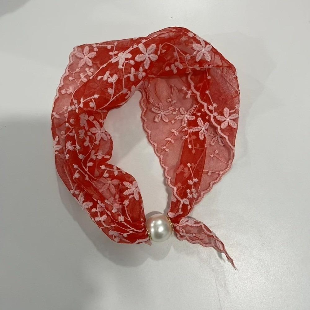 Snap Closure Pearl Lace Neck Scarf Adjustable Shirt Collar Scarf Spring Season