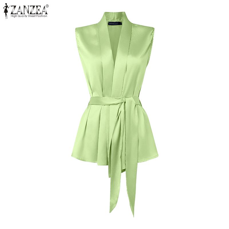 ZANZEA Women Casual V-Neck Sleeveless Satin Vest Tops