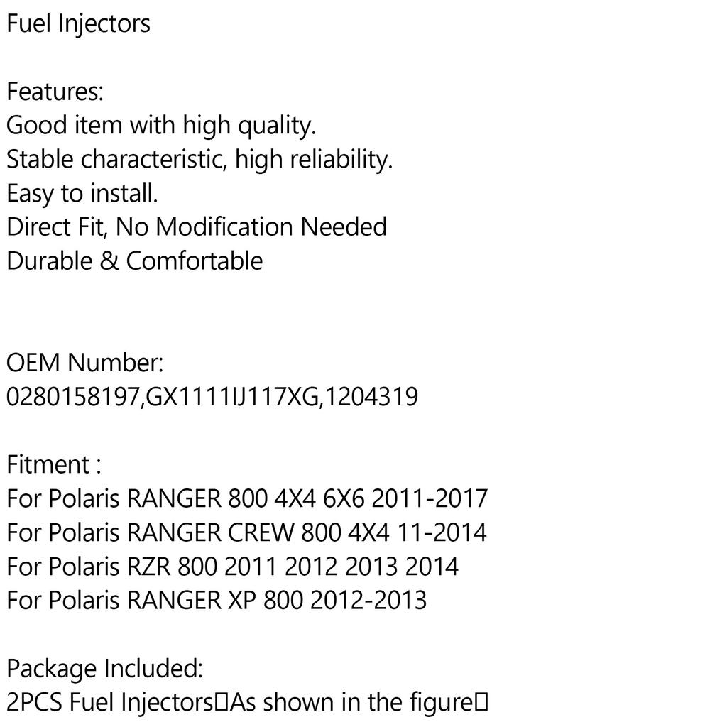 2 Stück Kraftstoffeinspritzdüsen für Polaris Ranger XP 800 1204318 0280158197 GX1111IJ117XG 1204319