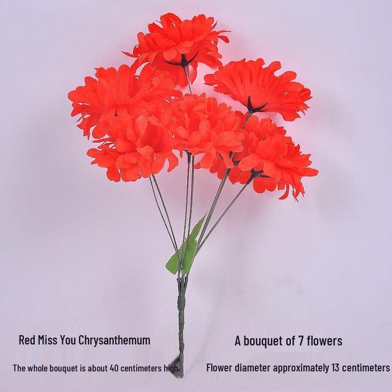 Qingming-Fest Chrysanthemenstrauß: 7-Kopf Seidenblumen Friedhofsgesteck für die Grabpflege