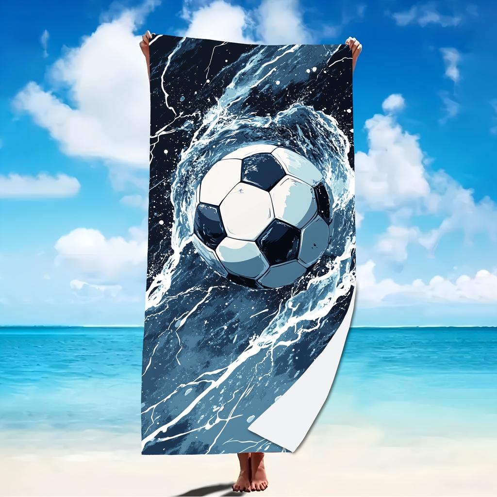 1pc Soccer Ball Beach Towel Dynamic Water Splash Print Sports Design Quick Dry Microfiber Bath Towel For Boys Men Football Fans