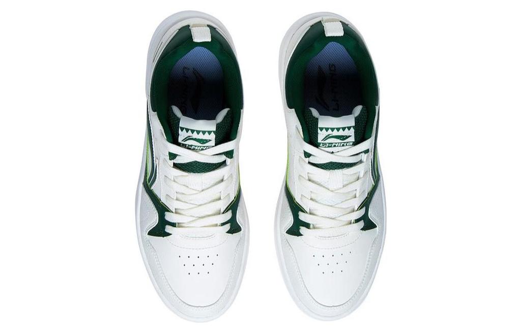 Li Ning Line 2.0 Synthetic Leather Slip Resistant Abrasion Resistant Low top Skateboard Shoes Men's White Green AGCT337-1