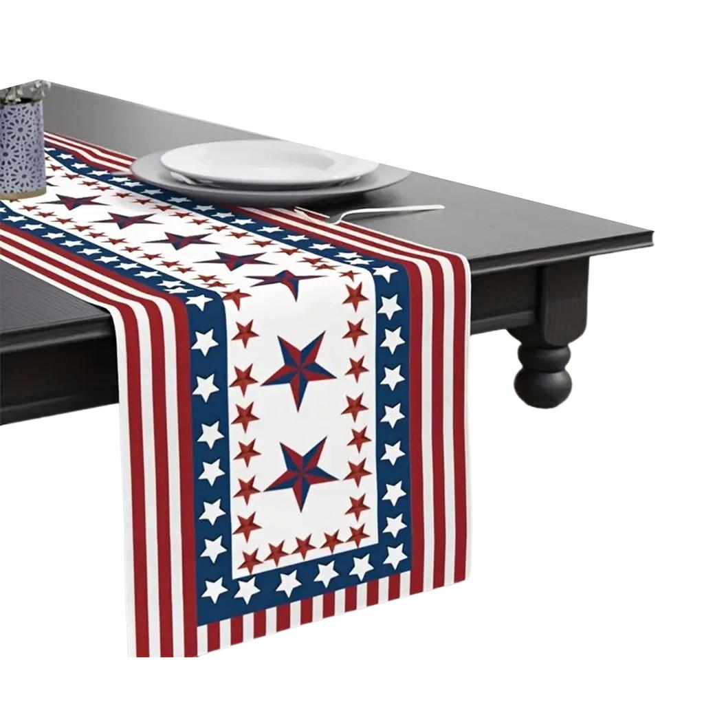 Linen Fabric Tablecloth 13x72In Vintage Independence Day Table Runner Slip-Proof Tablecloth for Placemats Table Cloth