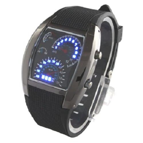 

Мужские часы-спидометр со светодиодной подсветкой, черные с синей светодиодной подсветкой