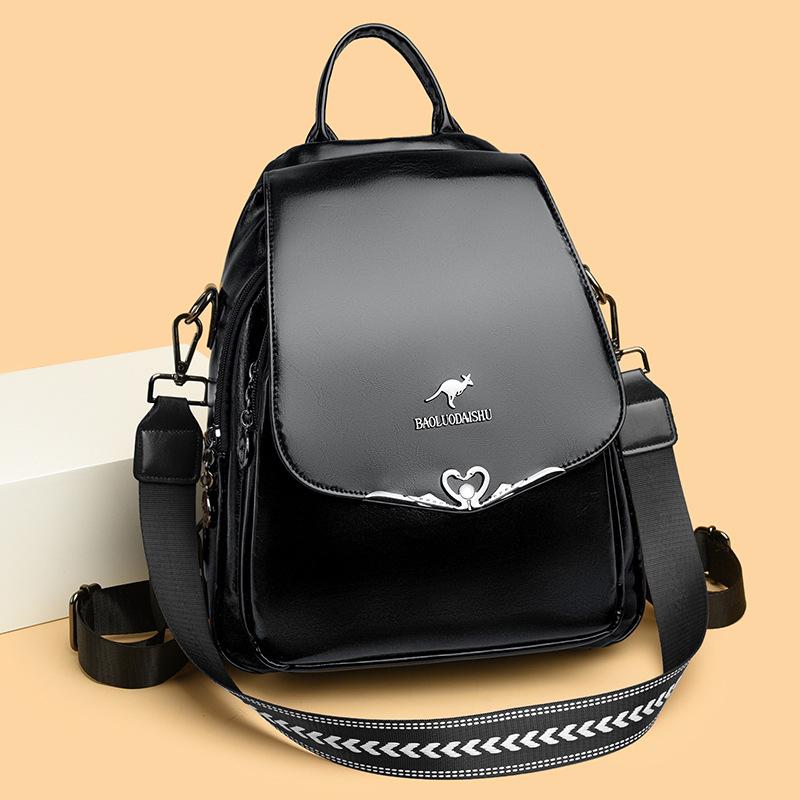 Retro Double Soft Leather Ladies' Backpack Fashionable and Casual Travel Backpack Student Schoolbag