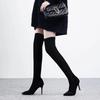 Women's Sexy Thin Heels Velvet Stretch Black Stockings Boots Women Over Knee Boots Solid Casual Comfortable 6cm Flock Women Shoe