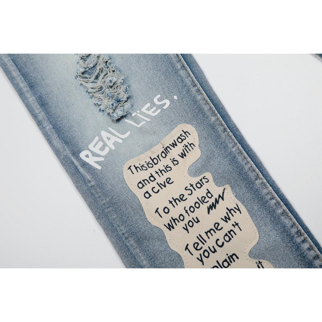 M40 Amiri Men's and Women's American Style Trendy Jeans with Fabric Patches, Holes, Embroidery, Casual and Fashionable High Street Pants