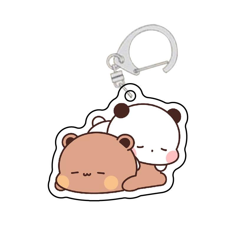 Cute  La bubuDudu Keychain Figure Couple Baby Grey Bear White Panda Key Chain Car Ring Jewelry Gifts Bag Pendant Accessories