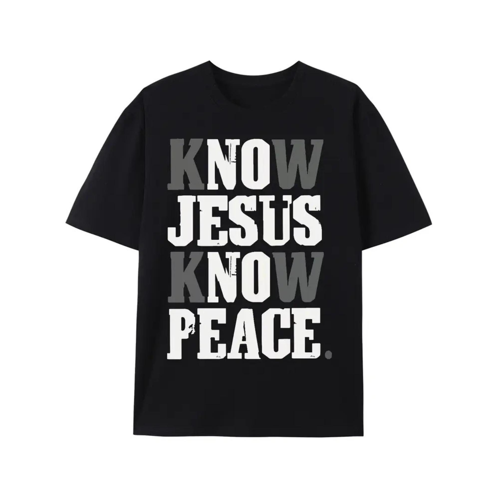 

Christian T-shirt, Featuring Know Jesus, Know Peace Message, Religious Bible Verses and Patterns, Casual Short-sleeved T-sh... S разноцветный